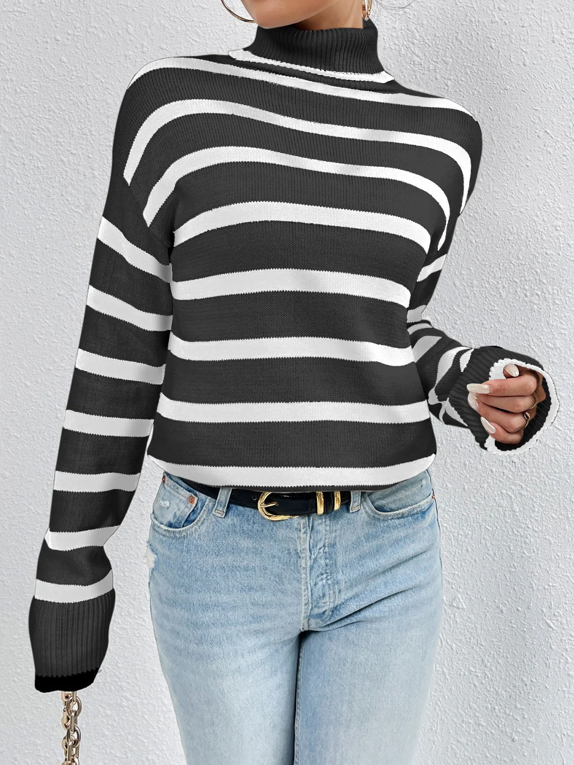 Pamela® | Casual Striped Turtleneck Sweater - Image 2