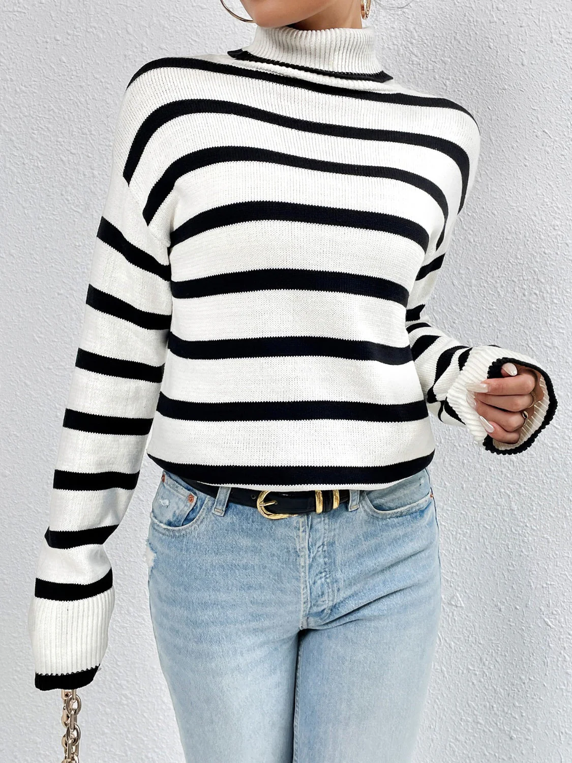 Pamela® | Casual Striped Turtleneck Sweater - Image 3