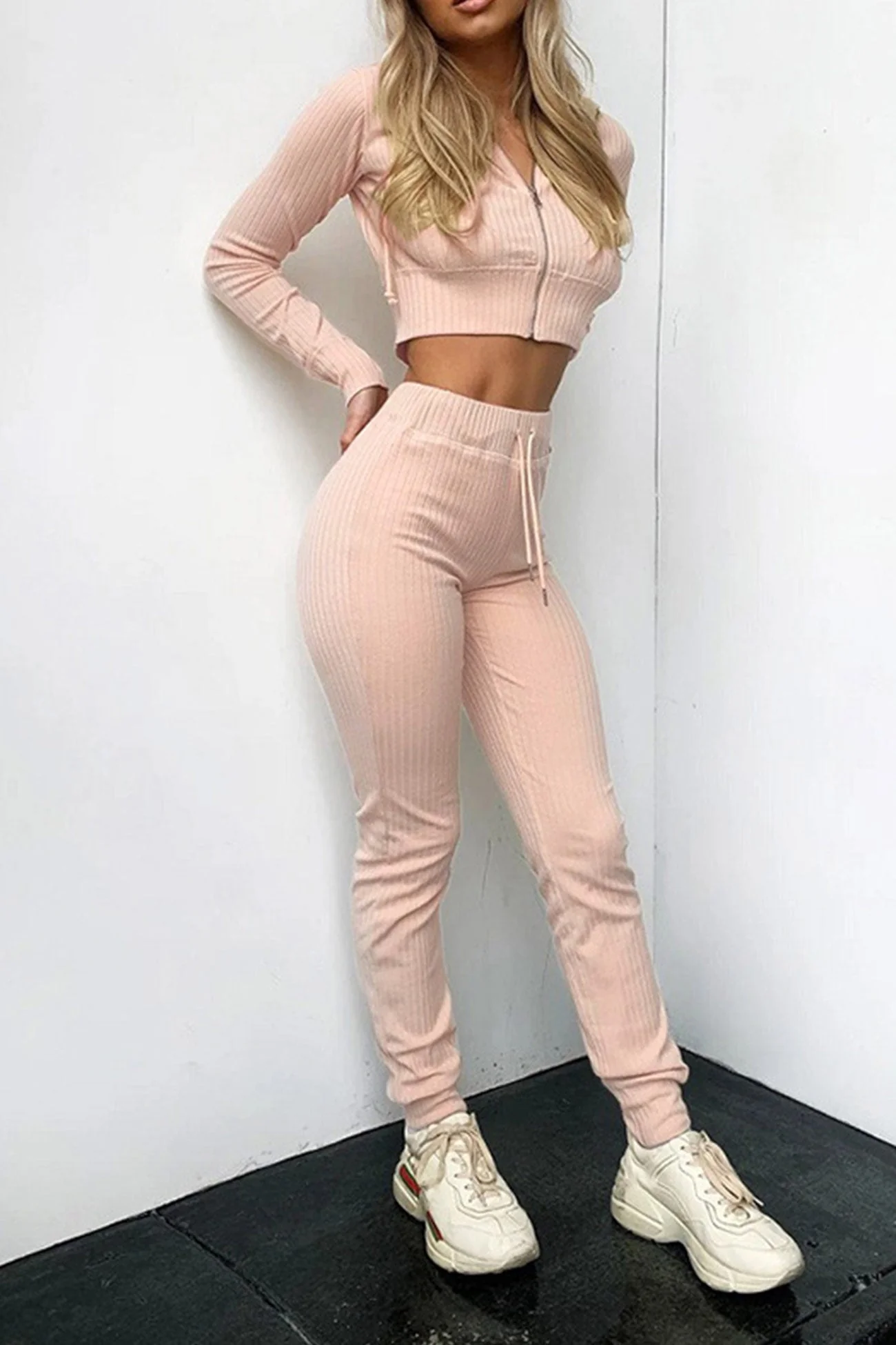 Paola | Long pants suits with ribbed knit hoodie - Image 2
