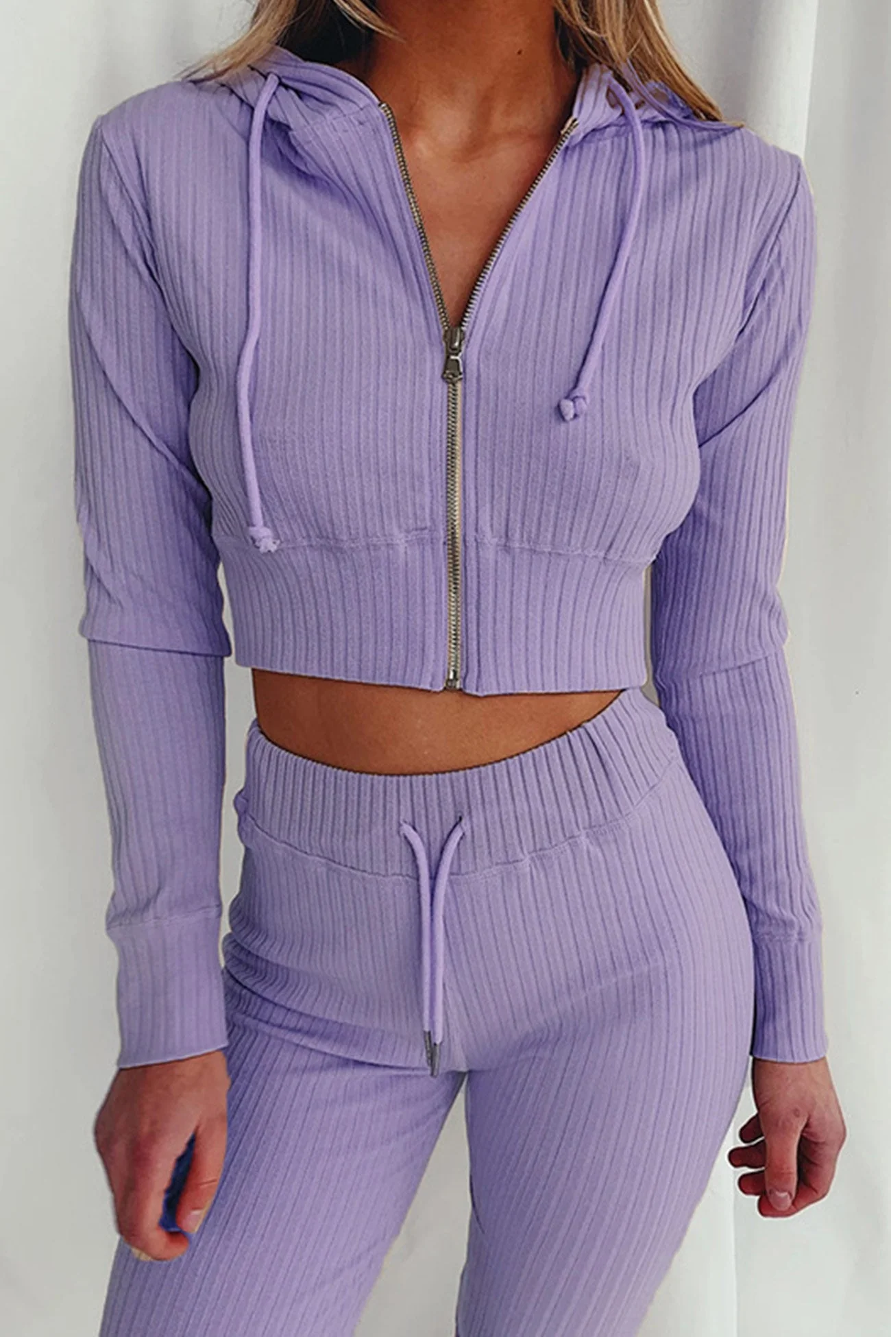 Paola | Long pants suits with ribbed knit hoodie - Image 3