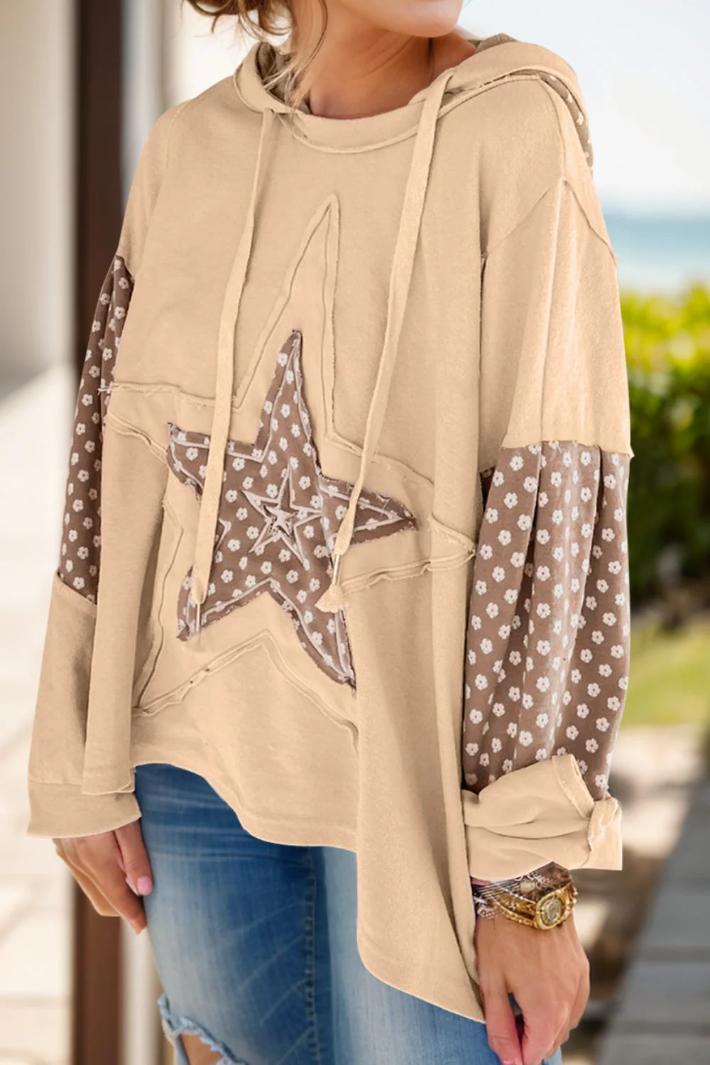 Paola | Long sleeve drawstring hoodie with star motif - Image 6