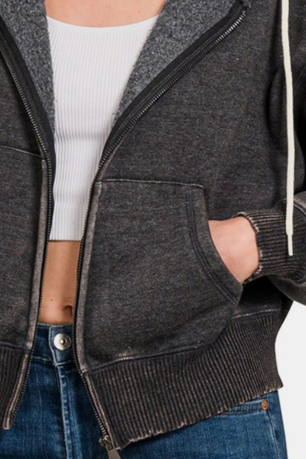 Patricia | Acid wash fleece zip-up hoodie - Image 3
