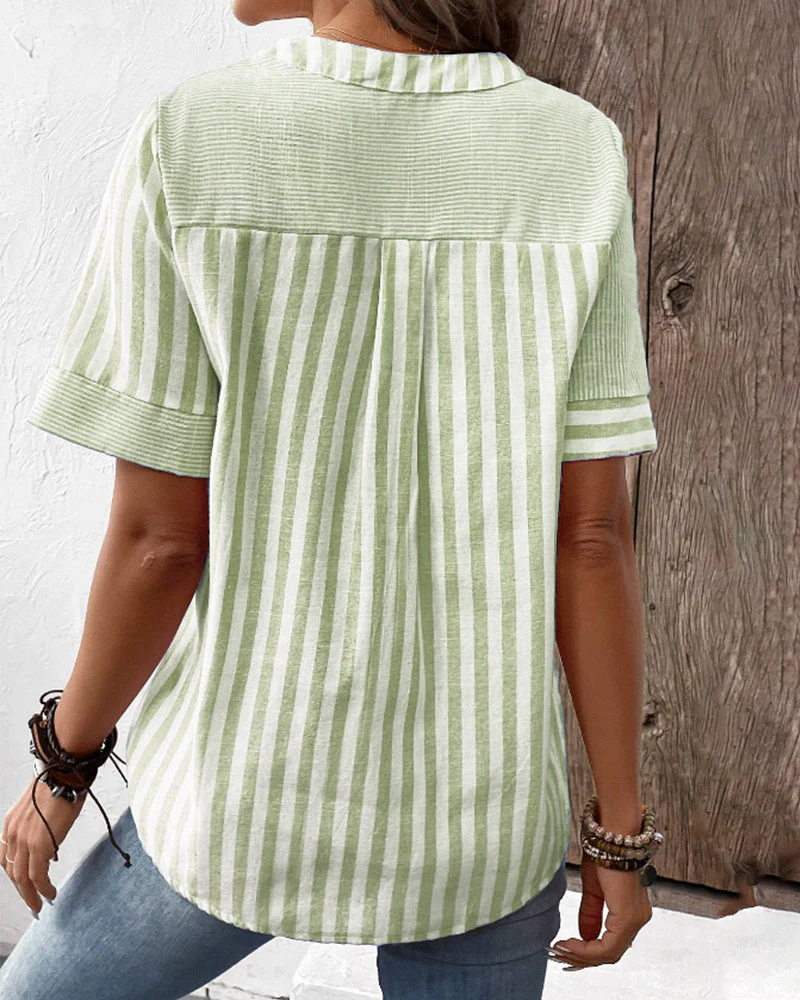 Paulette® | Striped Cotton-Polyester Blouse Shirt - Image 6
