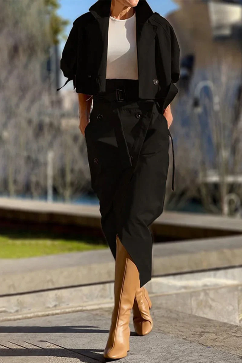Penélope | British style, elegant, solid pocket buttons, turn-down collar, long sleeves, two piece - Image 5