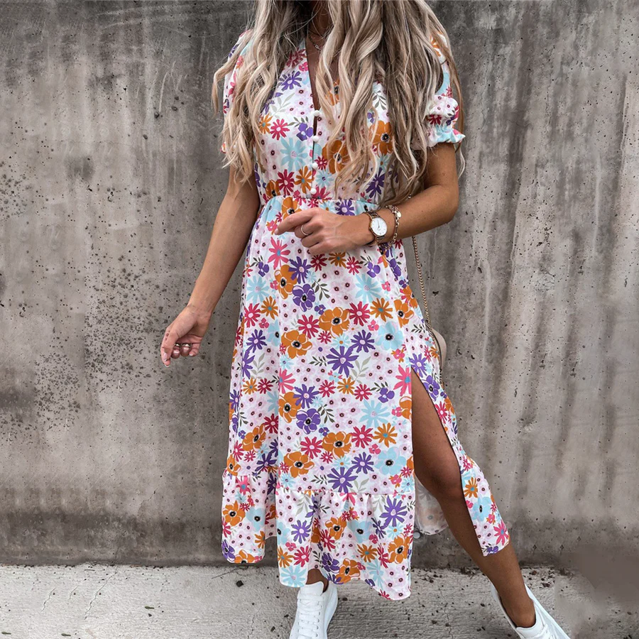 Petra® | Floral Print Slit Dress