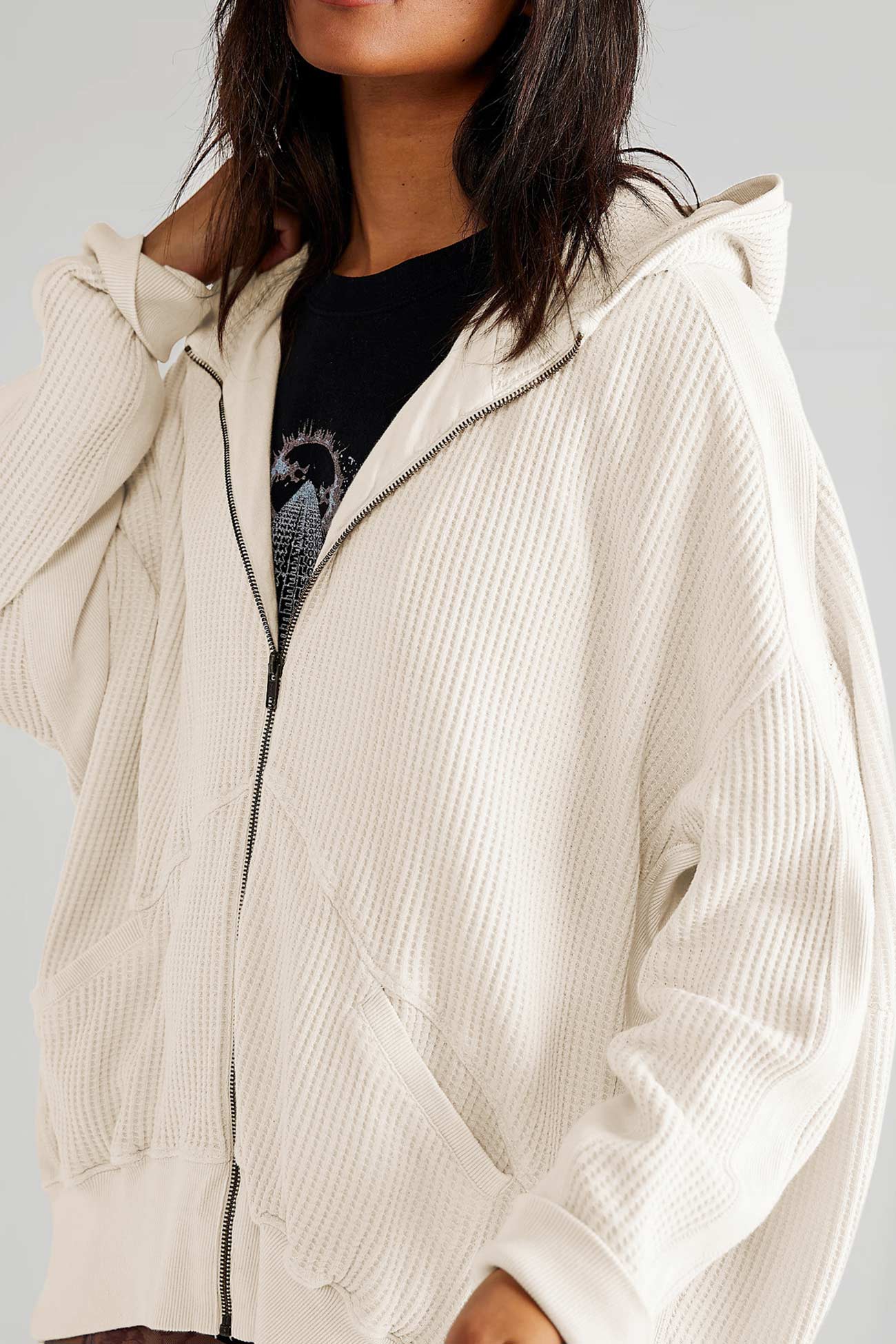Petra | Solid color waffle zip hoodie - Image 9