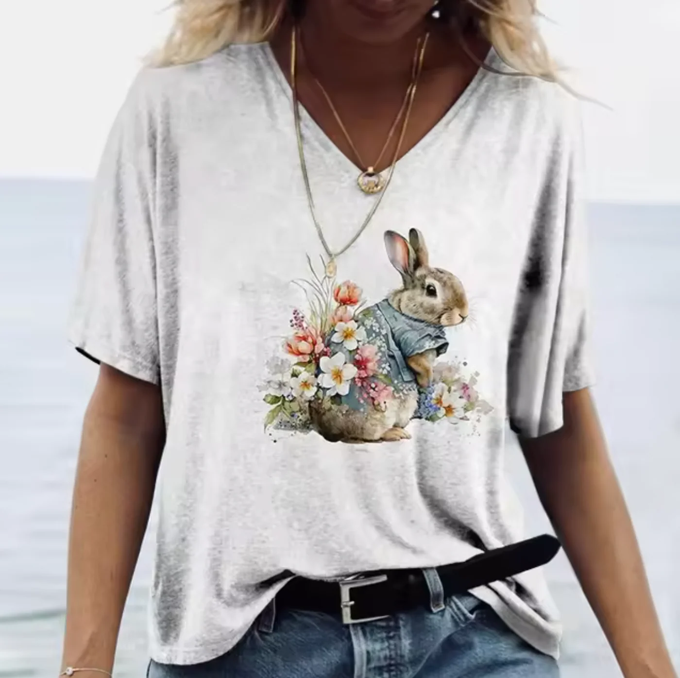 Piera® | White T-Shirts With Rabbit Print - Image 7
