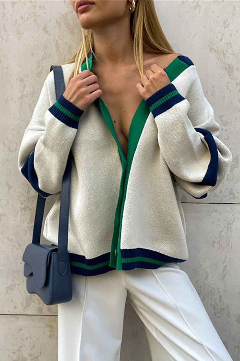 Pilar | Casual color block tops with contrast V-neck - Image 3