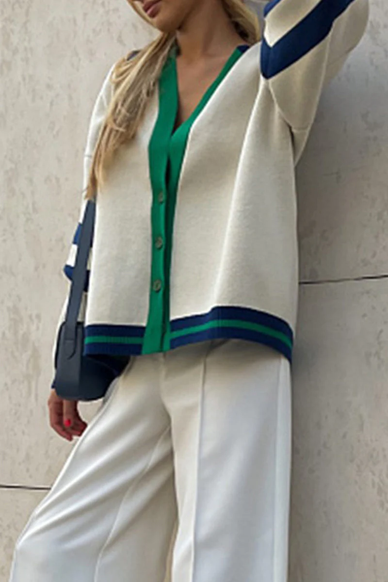 Pilar | Casual color block tops with contrast V-neck - Image 4