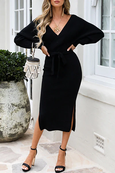 Pilar | Casual elegant solid backless slit strap design with V-neck pencil skirt - Image 16