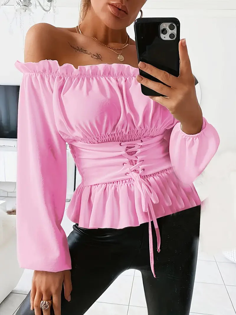 Pina® | Elegant Long-Sleeved Blouse With Ruffles And Off The Shoulder - Image 2