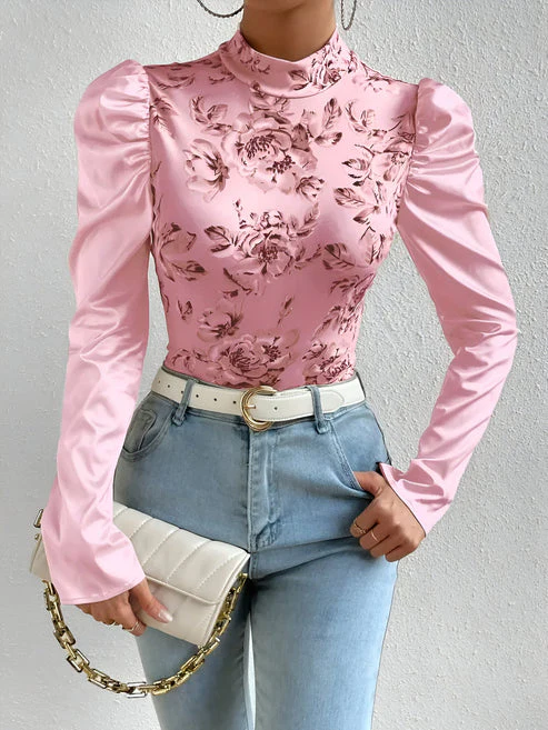 Querida® | Elegant High Neck, Long Sleeve Floral Blouse