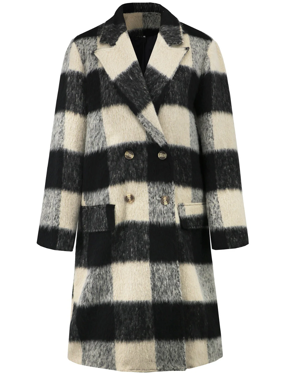 Ramona | Checked double-breasted coat with long sleeves - Image 5