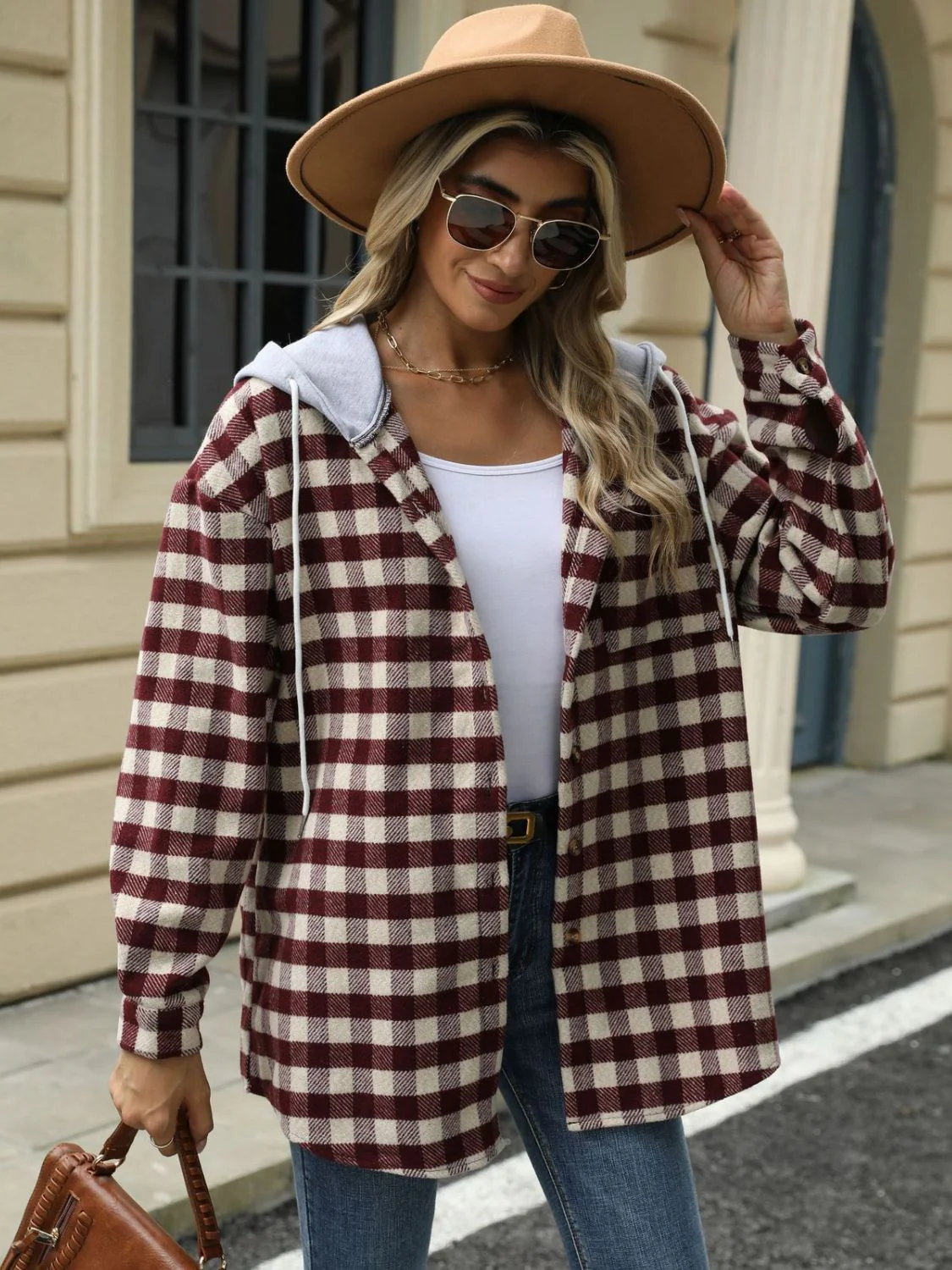 Ramona | Checked drawstring hooded jacket with long sleeves - Image 10