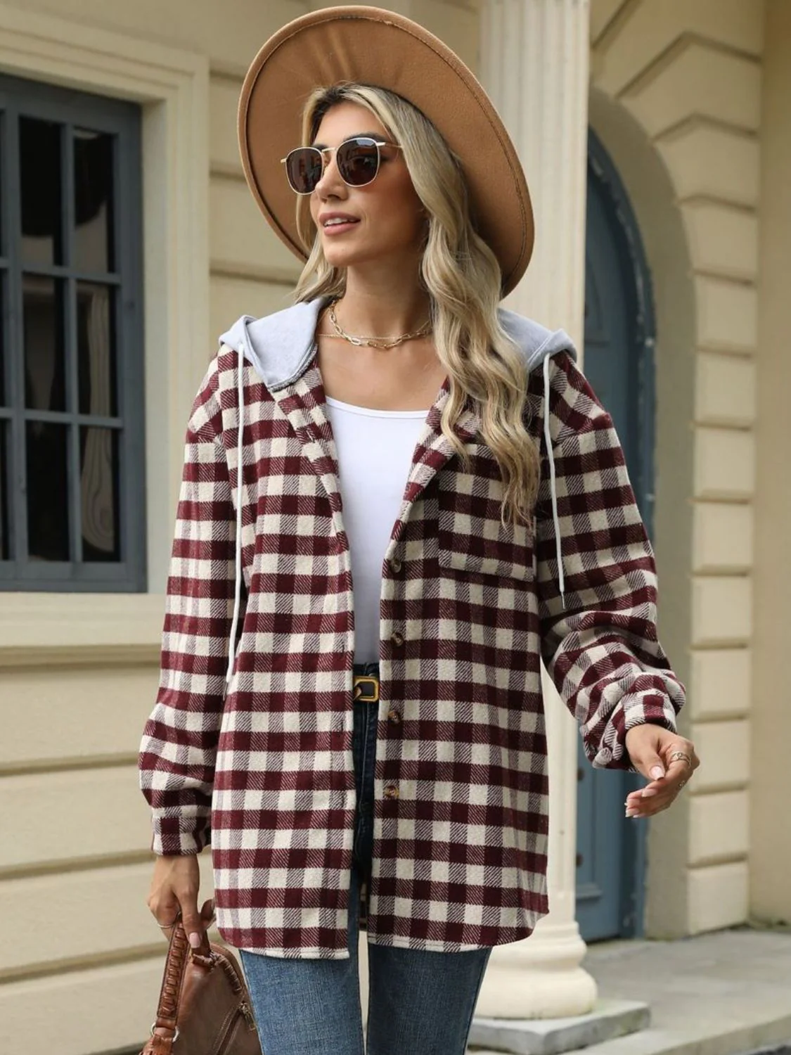 Ramona | Checked drawstring hooded jacket with long sleeves - Image 11