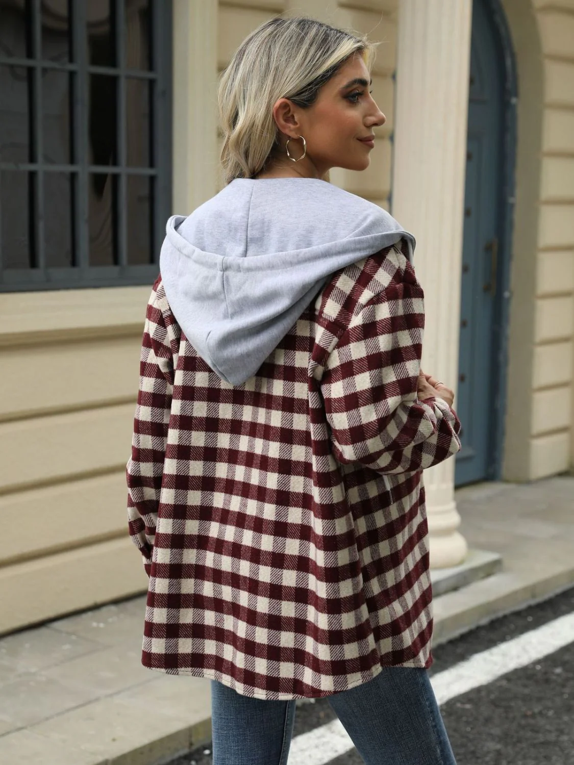 Ramona | Checked drawstring hooded jacket with long sleeves - Image 12