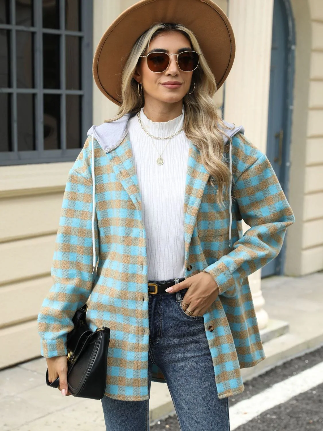 Ramona | Checked drawstring hooded jacket with long sleeves - Image 13