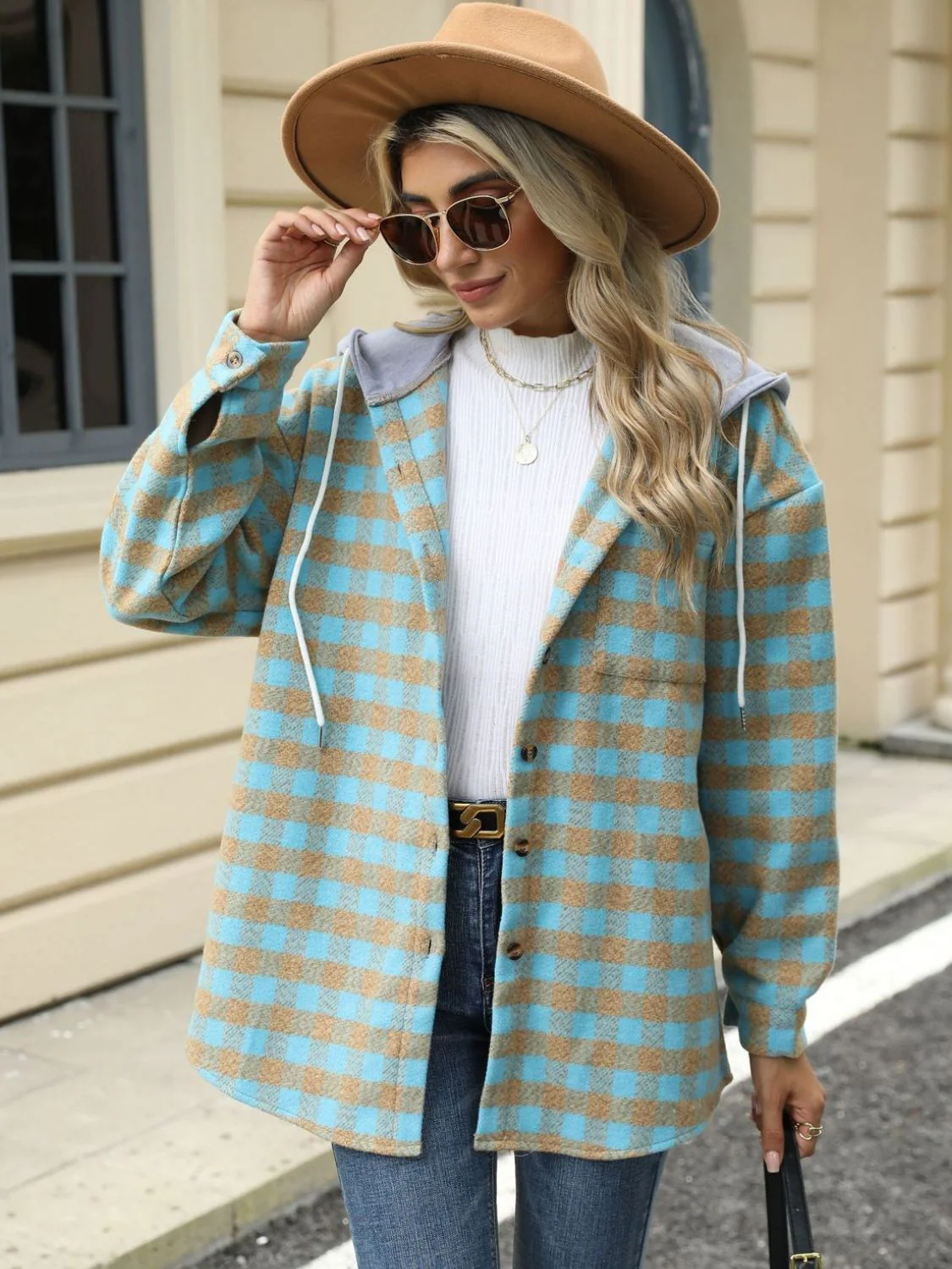 Ramona | Checked drawstring hooded jacket with long sleeves - Image 14