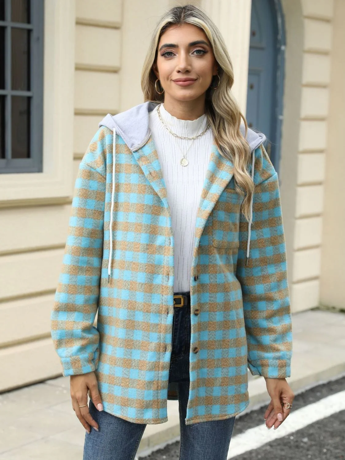 Ramona | Checked drawstring hooded jacket with long sleeves - Image 16