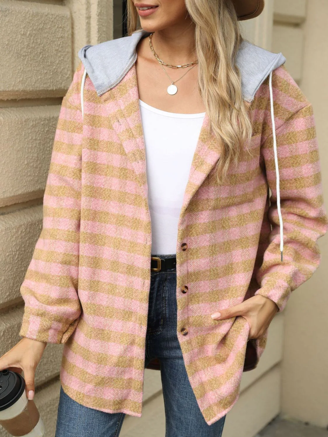 Ramona | Checked drawstring hooded jacket with long sleeves - Image 19