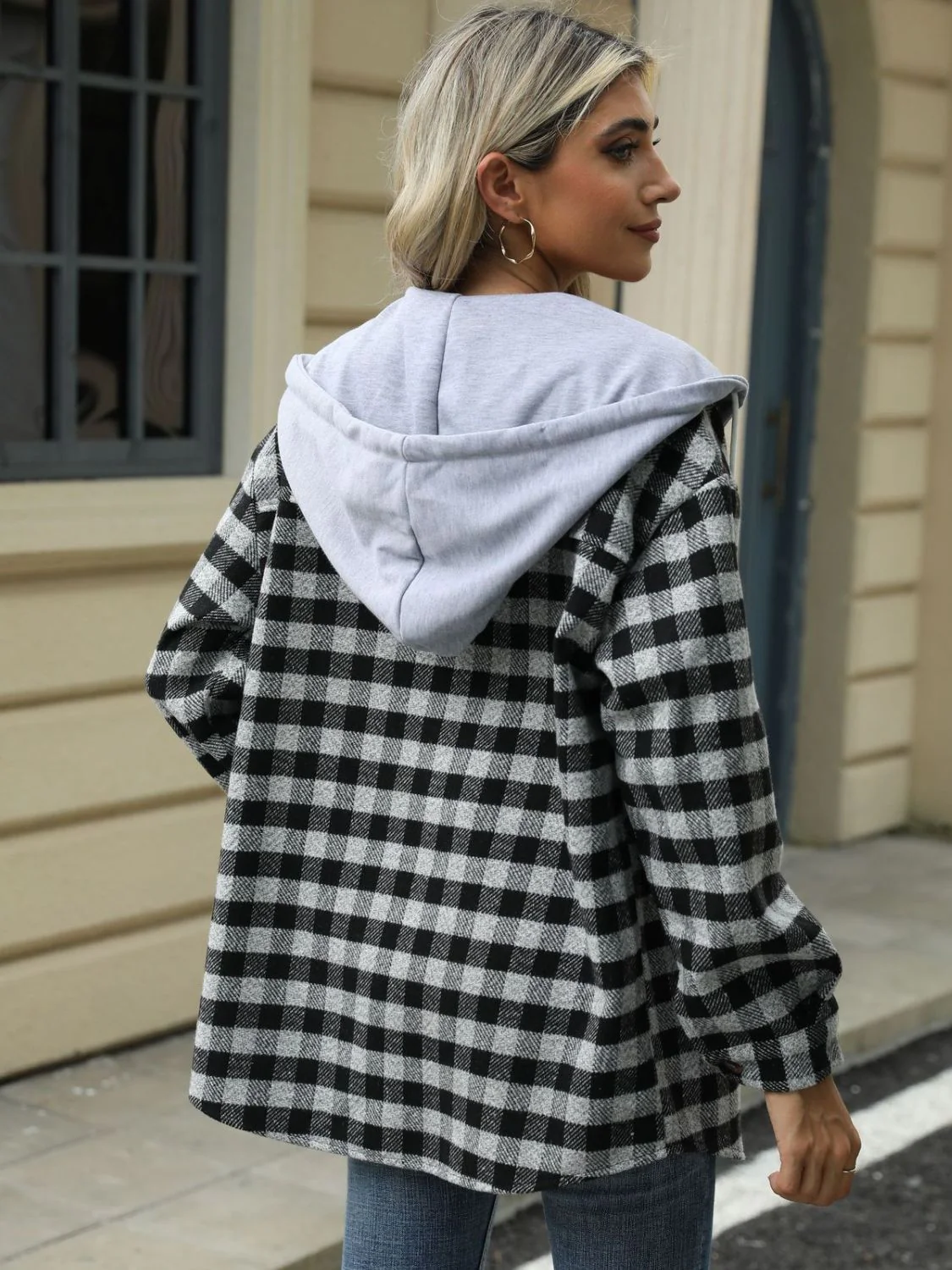 Ramona | Checked drawstring hooded jacket with long sleeves - Image 2