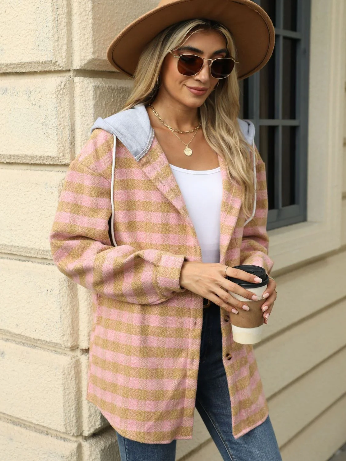 Ramona | Checked drawstring hooded jacket with long sleeves - Image 21