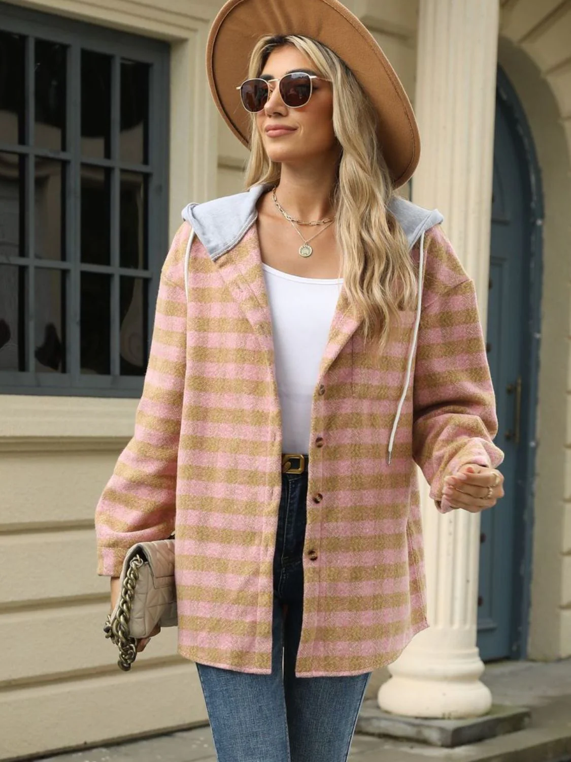 Ramona | Checked drawstring hooded jacket with long sleeves - Image 22
