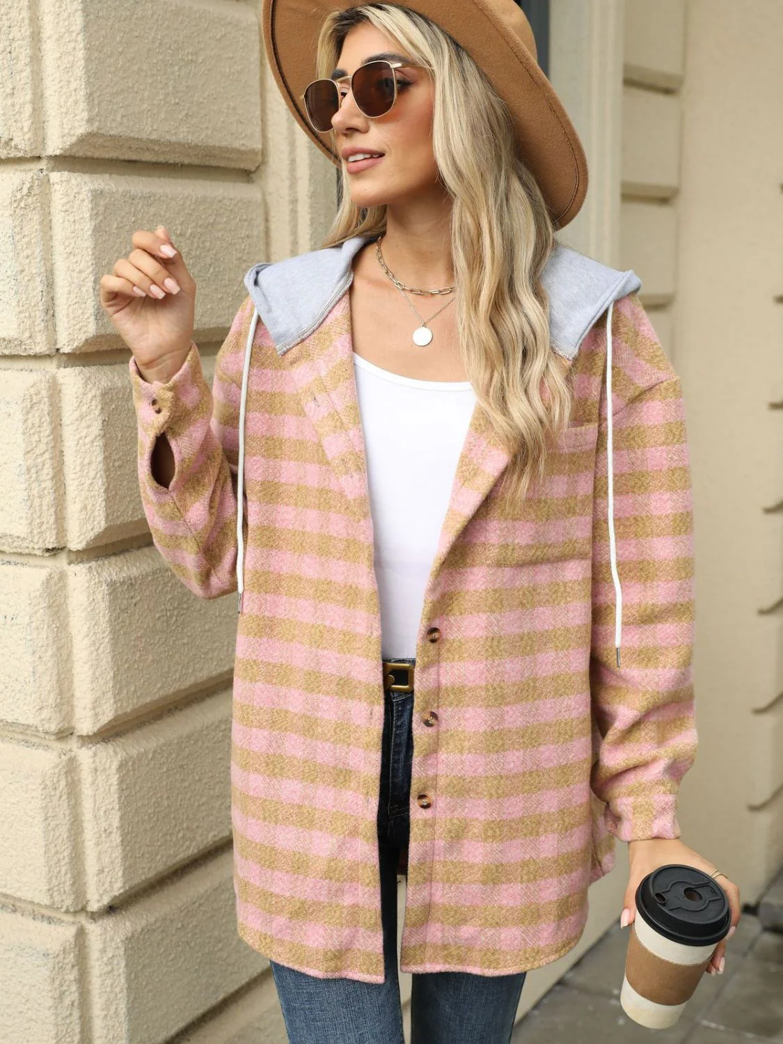 Ramona | Checked drawstring hooded jacket with long sleeves - Image 23
