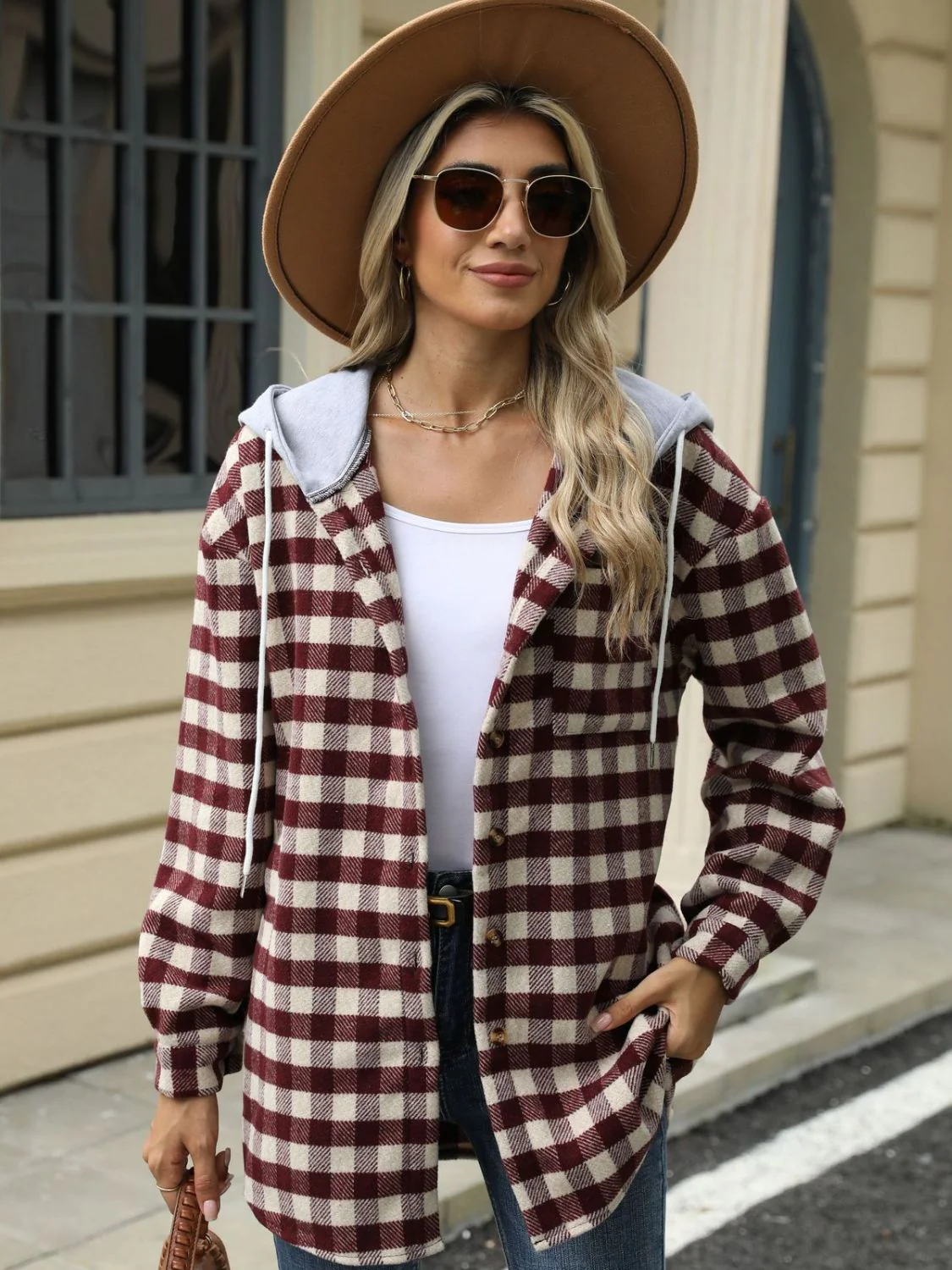 Ramona | Checked drawstring hooded jacket with long sleeves - Image 9