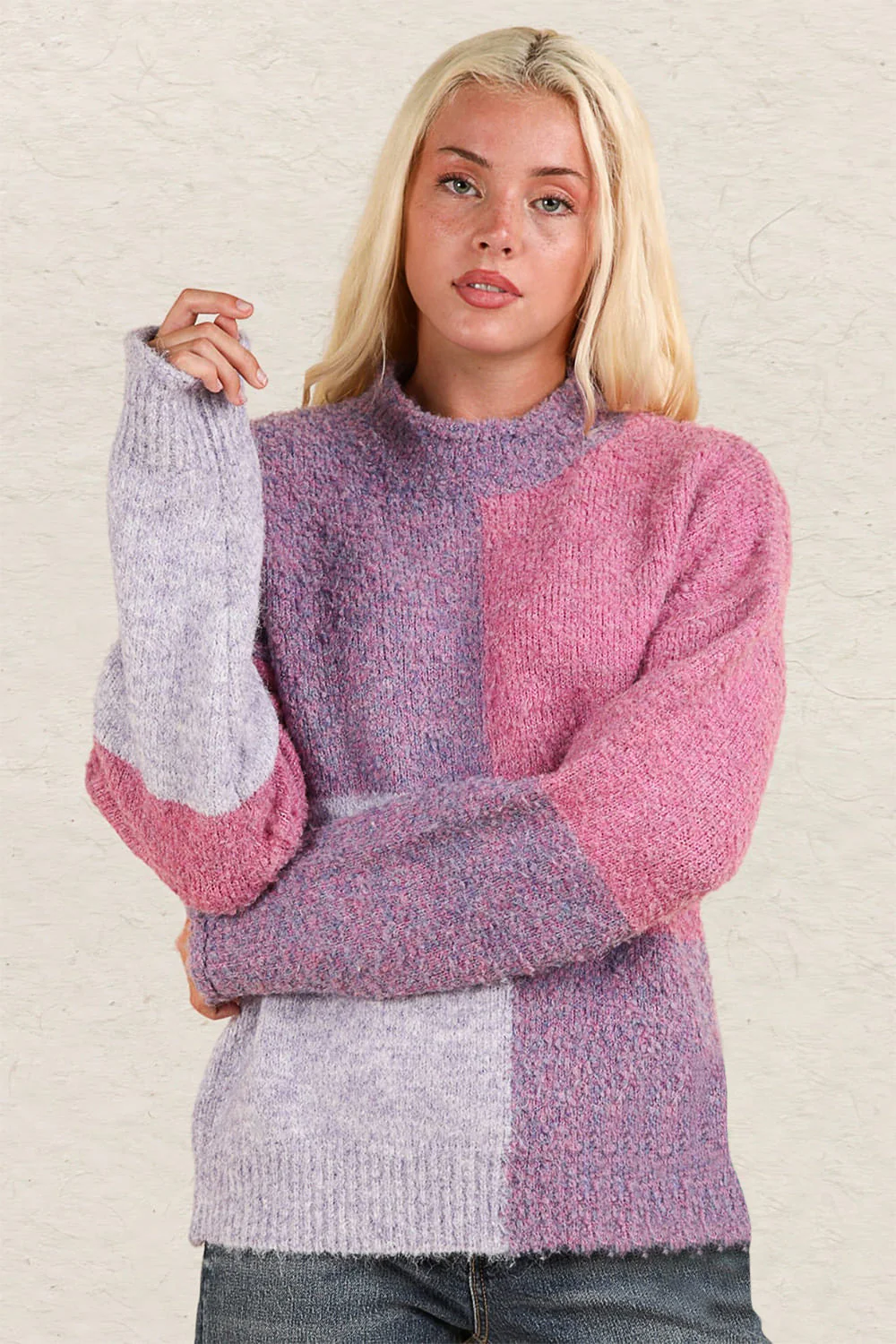 Ramona | Color block sweater with a stand-up collar and dropped shoulders - Image 4