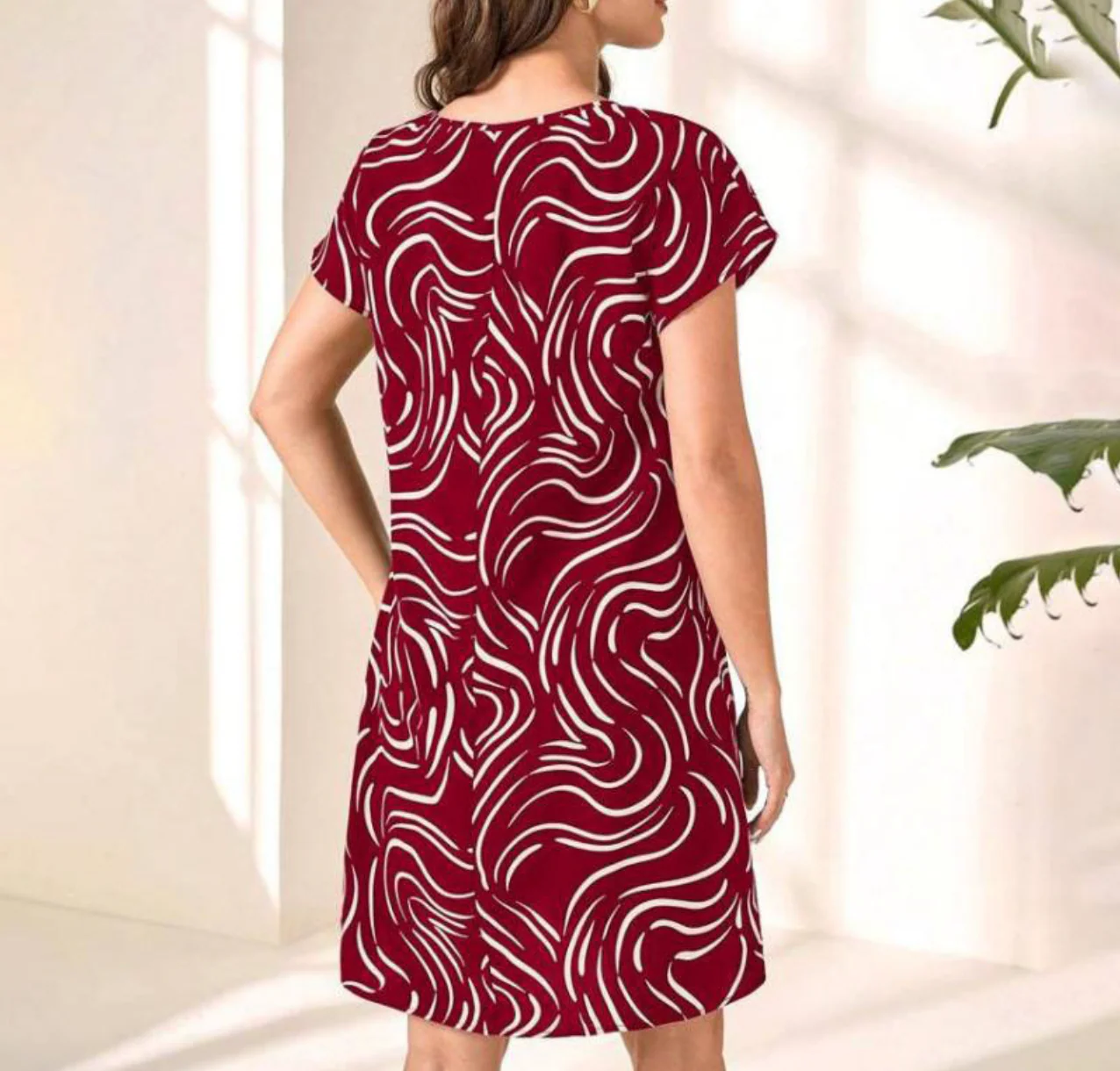 Raquel® | Abstract Print Round Neck Dress for Women - Image 2