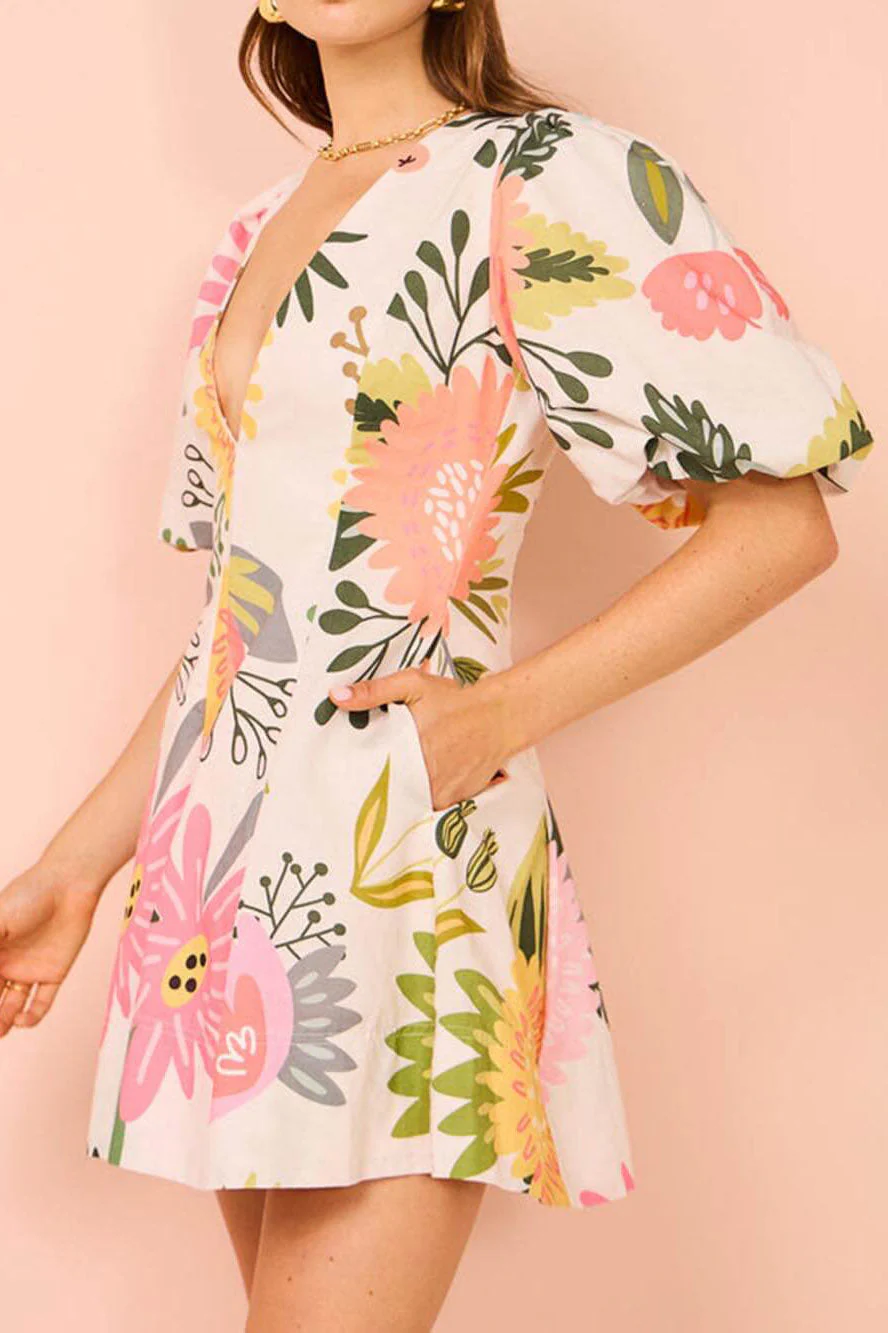 Raquel® | Floral Print Mini Dress With Puff Sleeves And Pockets - Image 3
