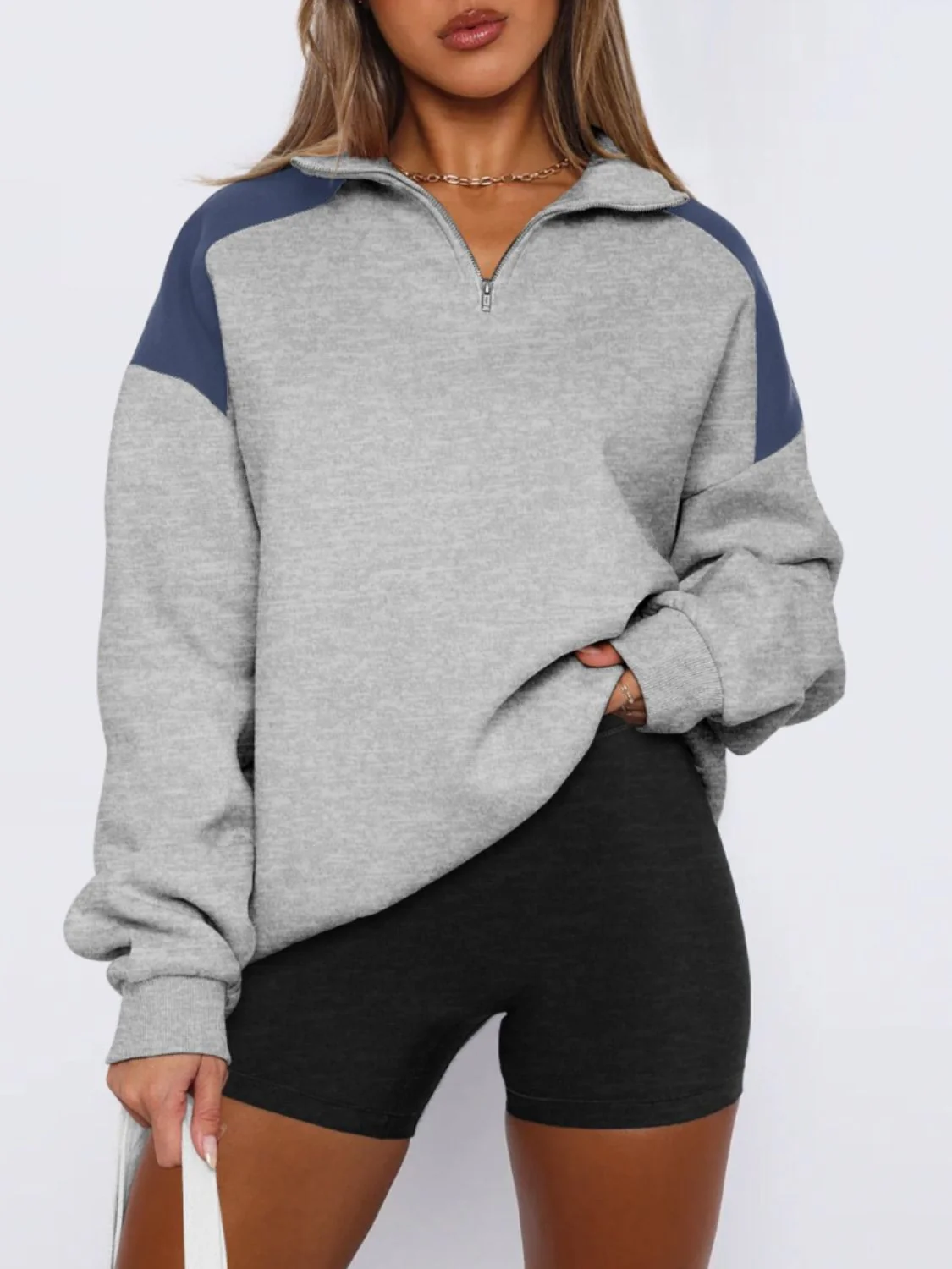 Regine | Long sleeve sweatshirt with contrast quarter zip - Image 10