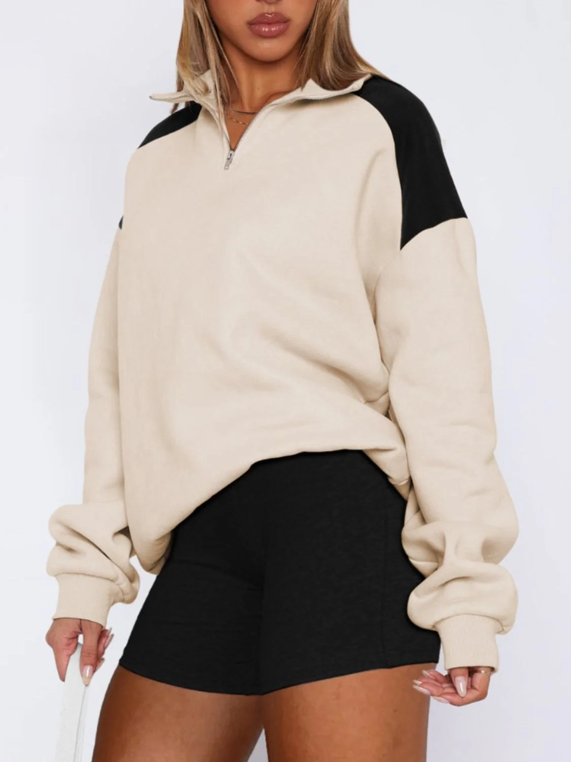 Regine | Long sleeve sweatshirt with contrast quarter zip - Image 3