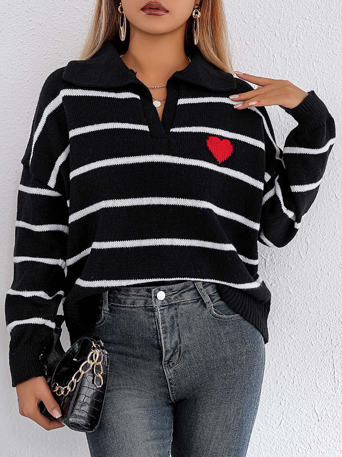 Regine | Striped long-sleeved sweater with Johnny collar - Image 3