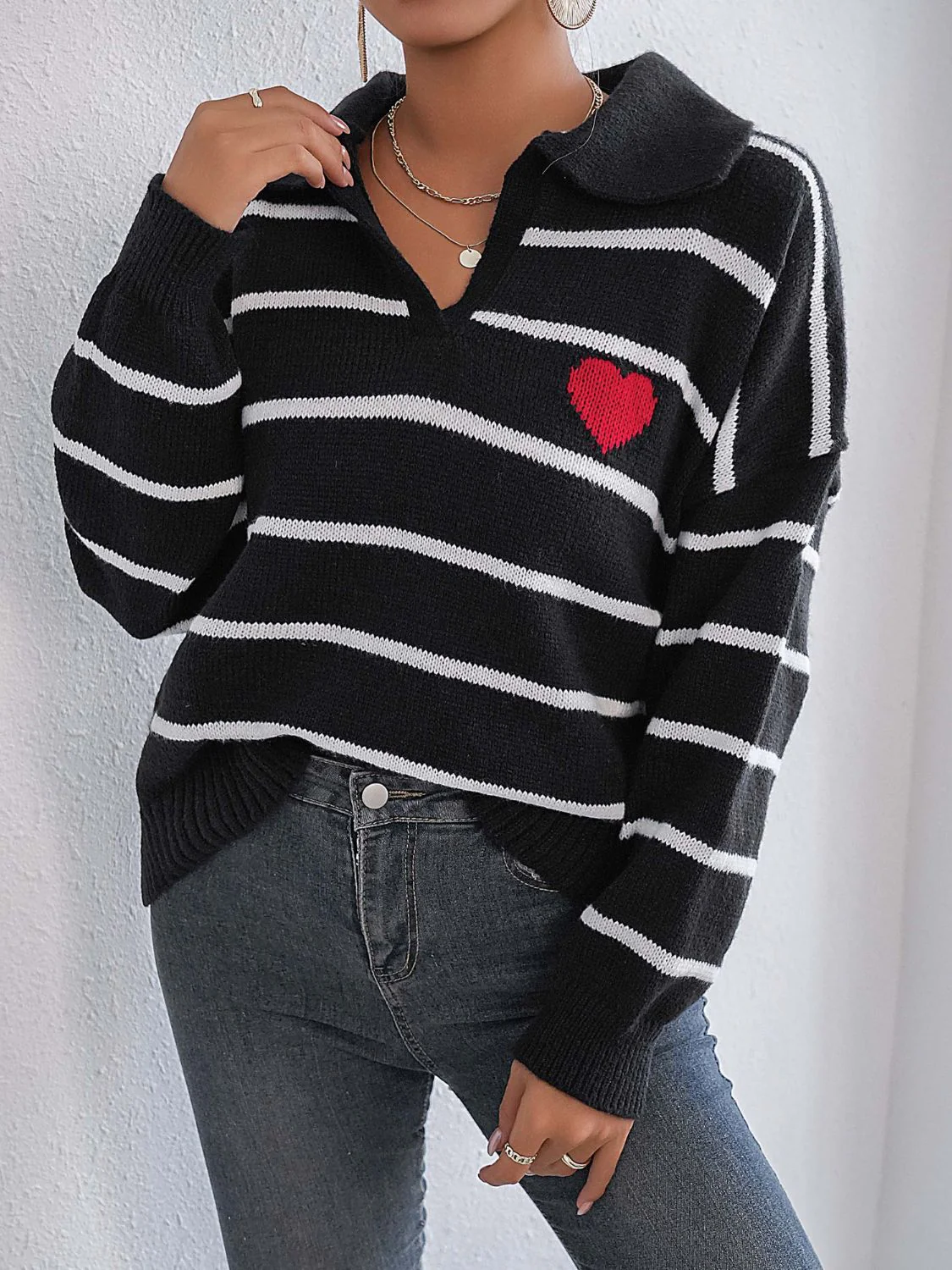 Regine | Striped long-sleeved sweater with Johnny collar - Image 4