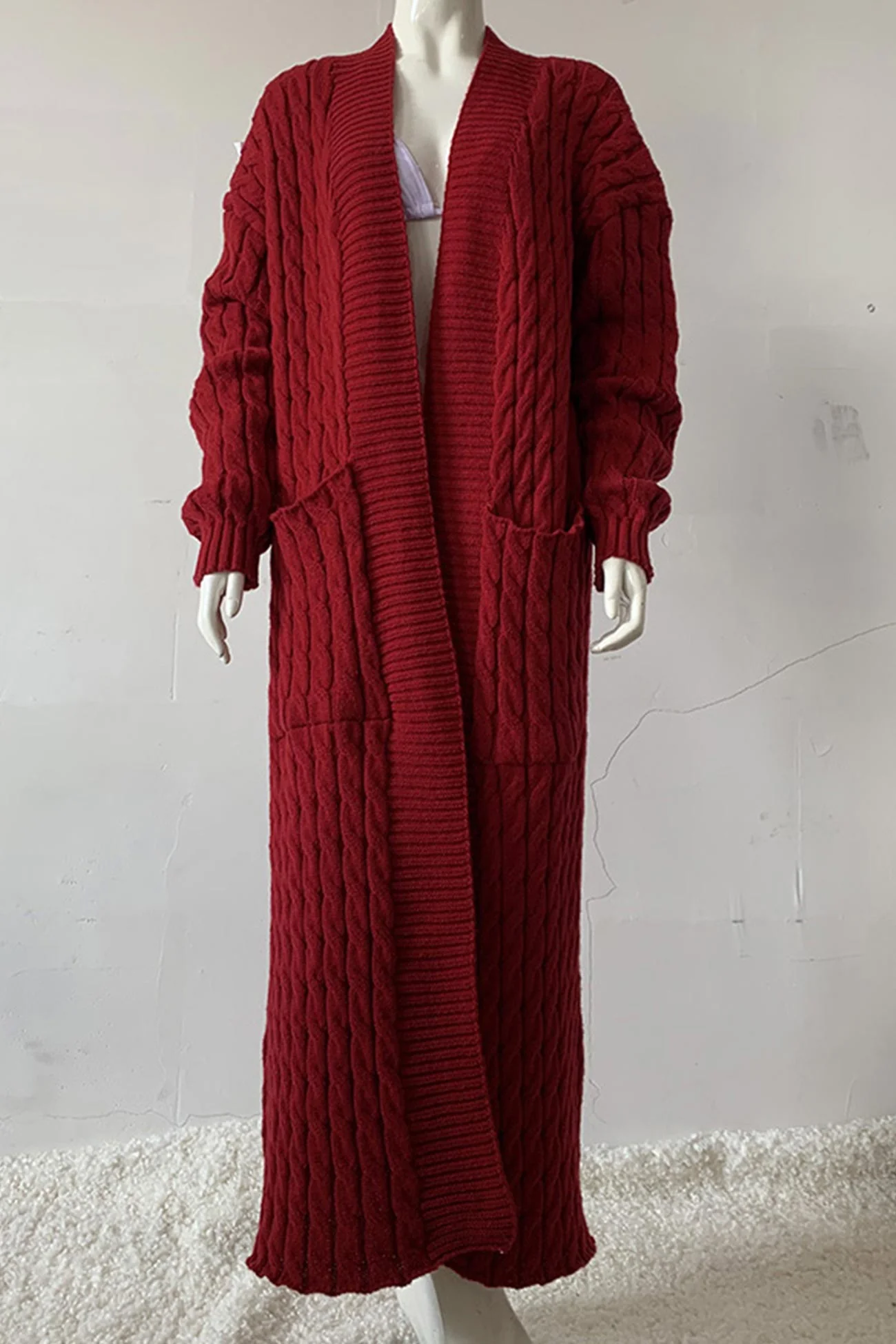 Renata | Long cable knit cardigan with pockets - Image 12