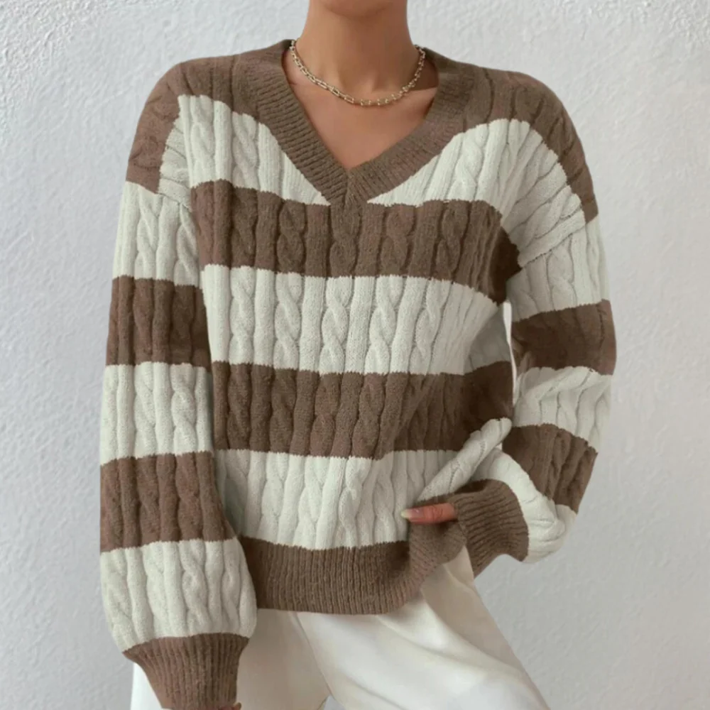 Renata® | Pull rayé elegant col V for femme