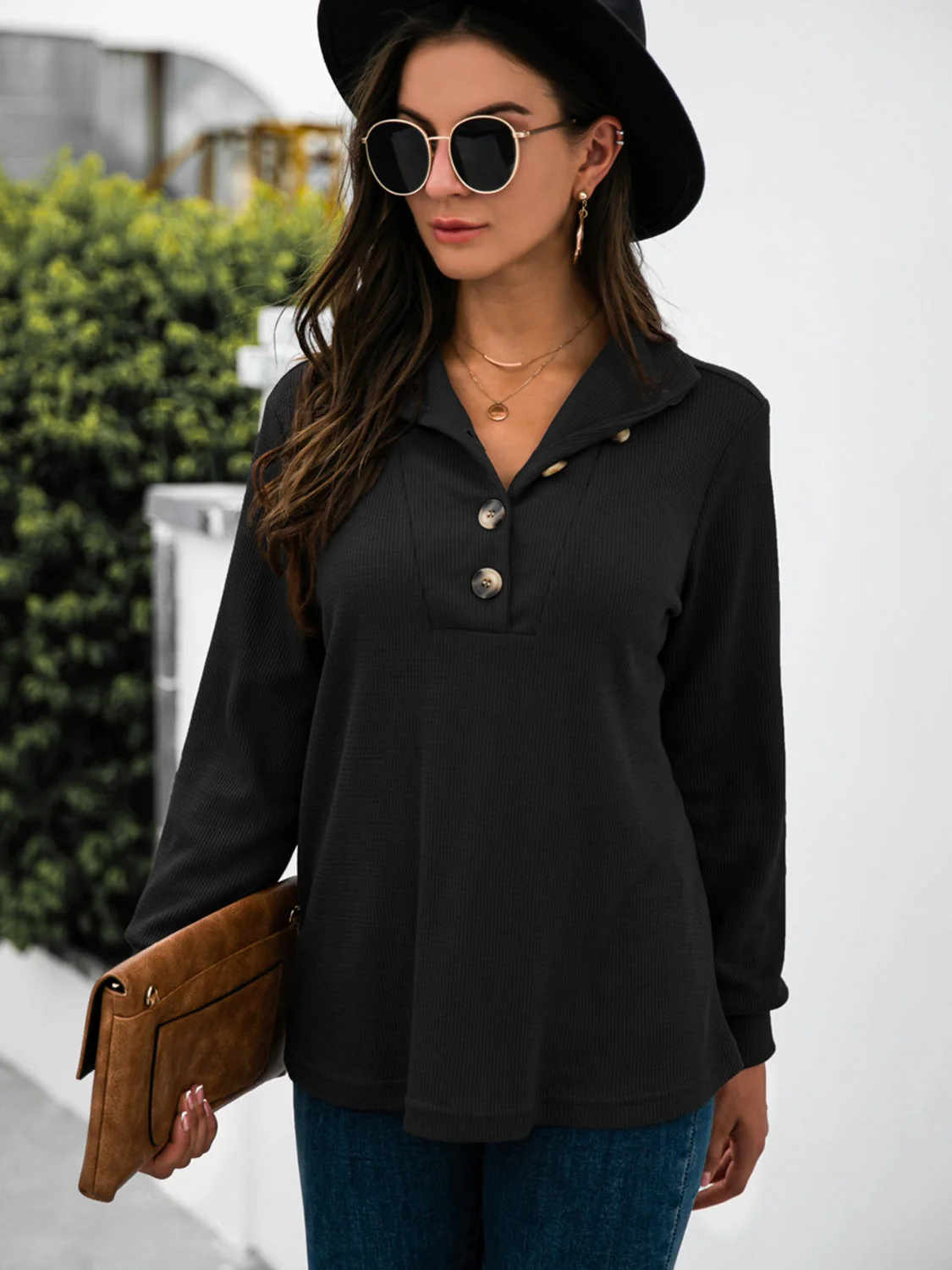 Renee | Half button t-shirt with long sleeves - Image 15