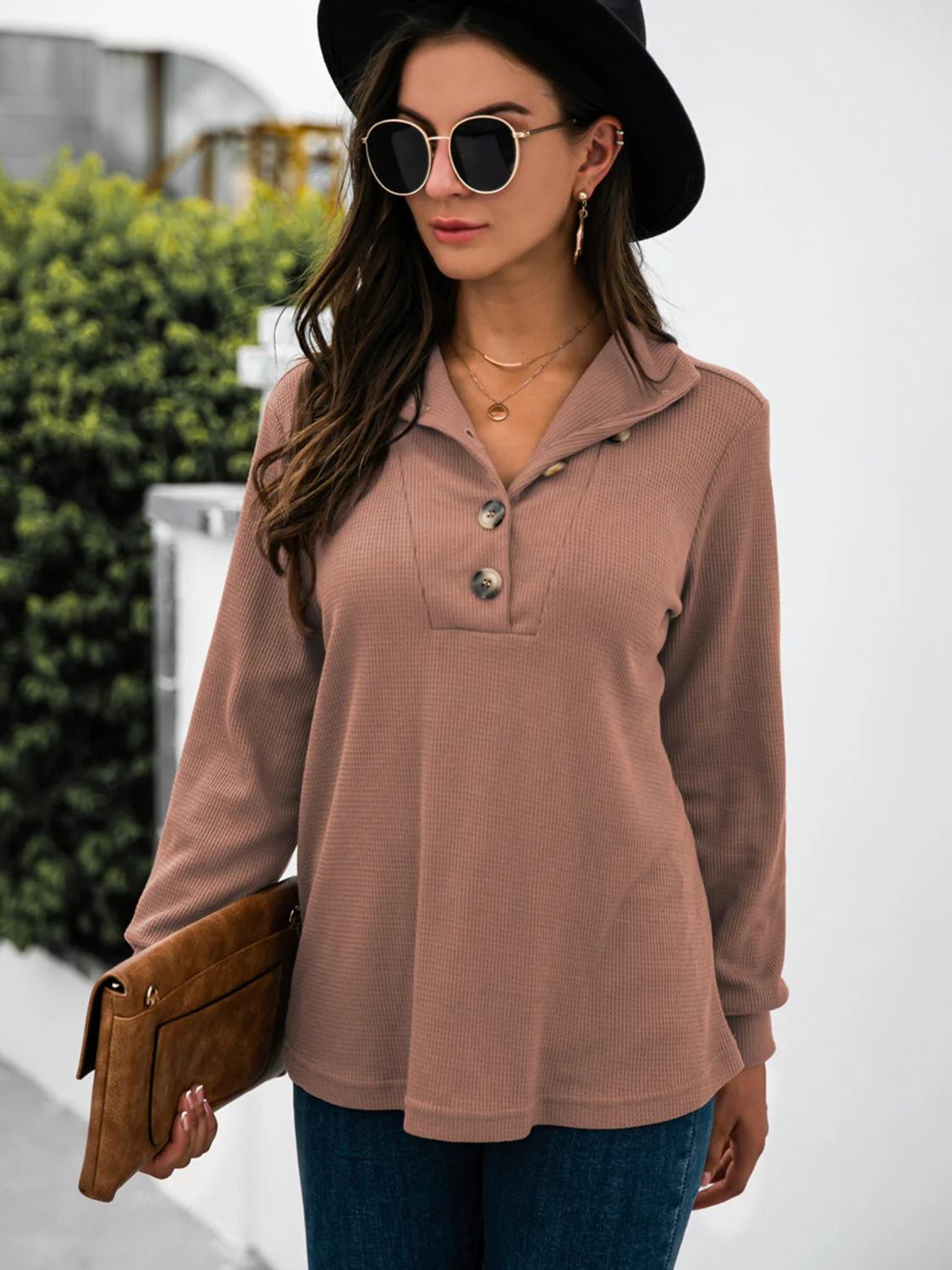 Renee | Half button t-shirt with long sleeves - Image 5