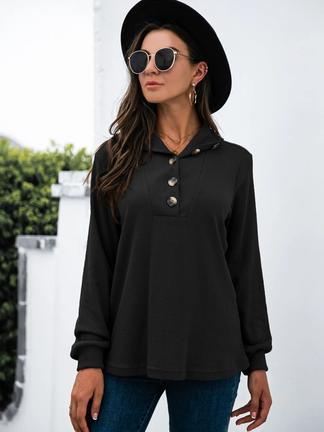 Renee | Half button t-shirt with long sleeves - Image 8