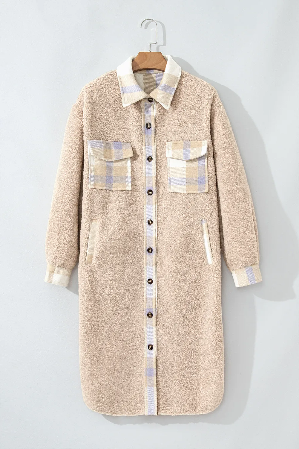 Renee | Long-sleeved slit check coat with button placket - Image 3