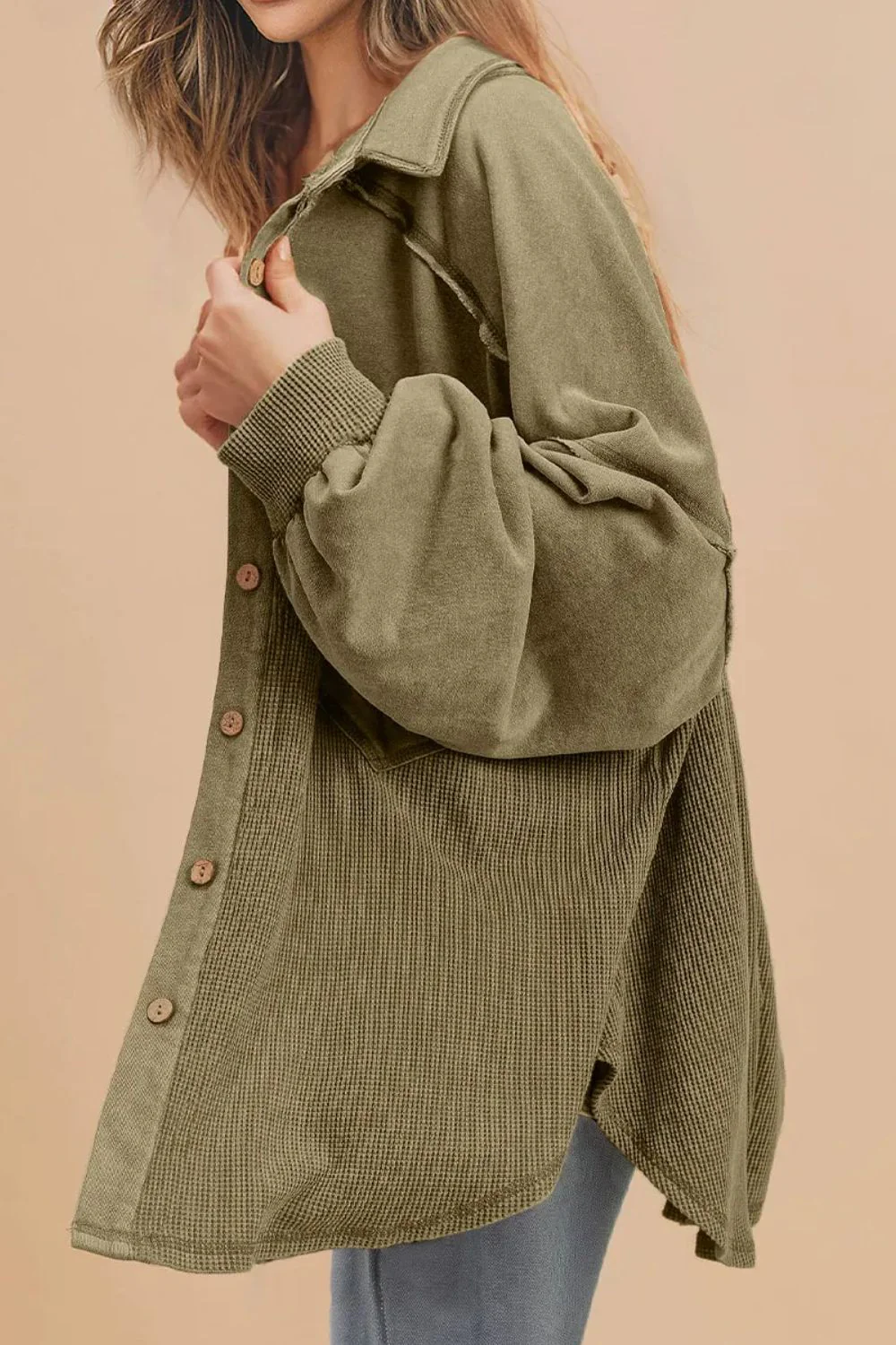 Renee | Waffle knit long sleeve jacket with collar - Image 2
