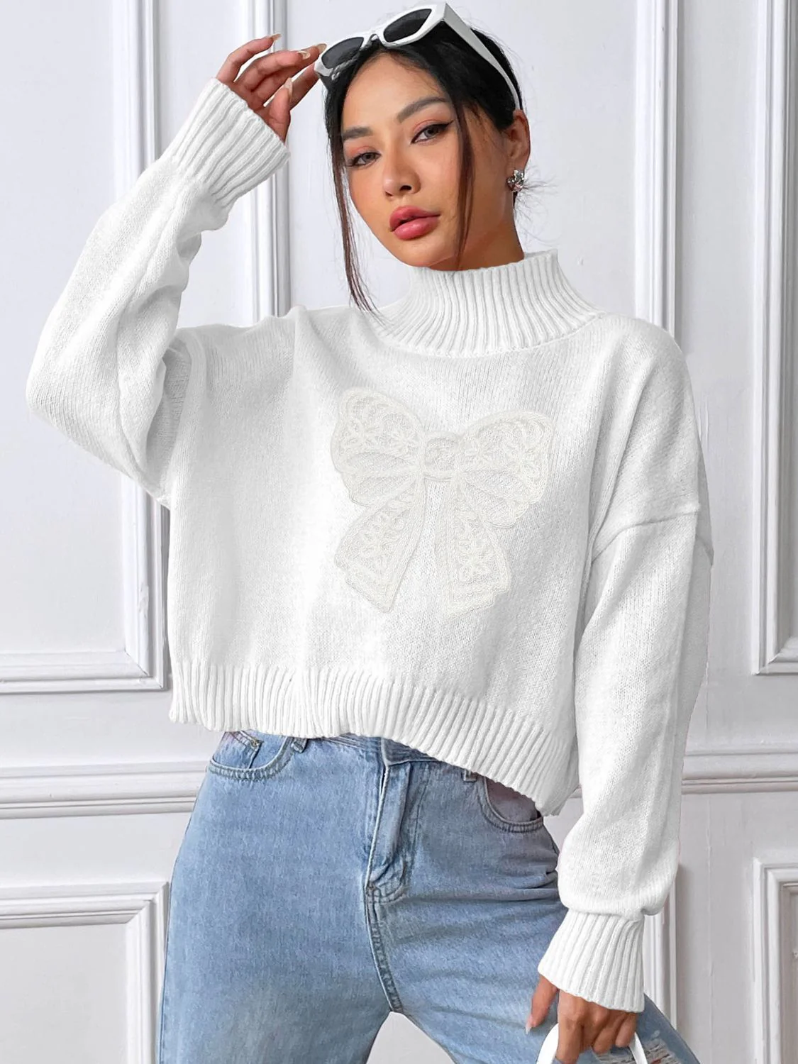 Rita | Turtleneck sweater with bow and long sleeves - Image 10