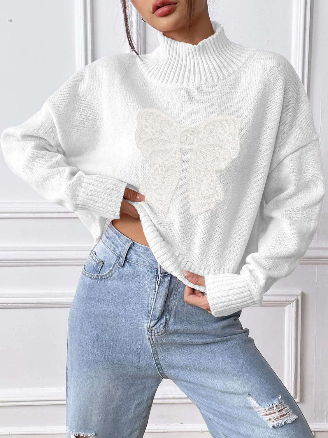 Rita | Turtleneck sweater with bow and long sleeves - Image 11