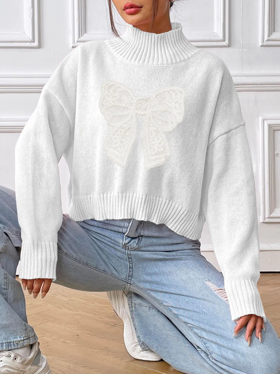 Rita | Turtleneck sweater with bow and long sleeves - Image 12
