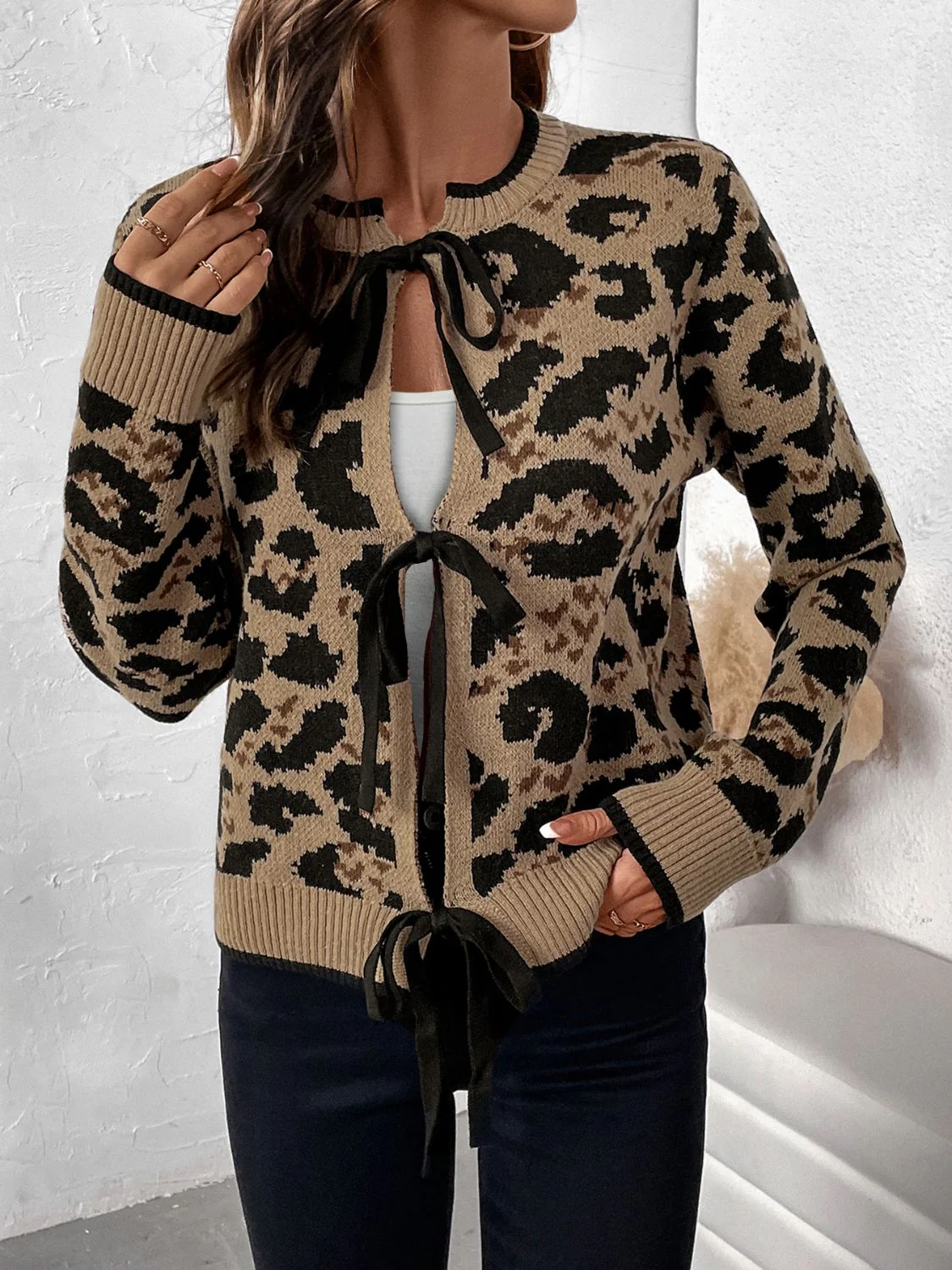 Rocio | Perfee tied leopard long sleeve cardigan