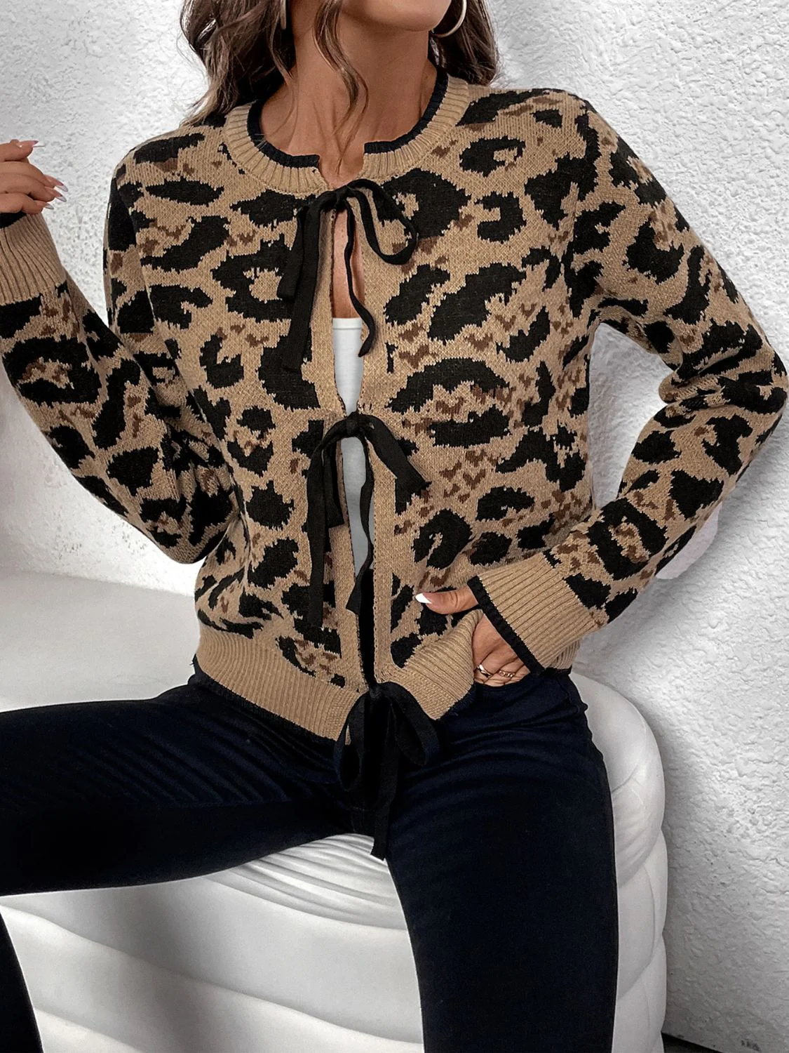 Rocio | Perfee tied leopard long sleeve cardigan - Image 4