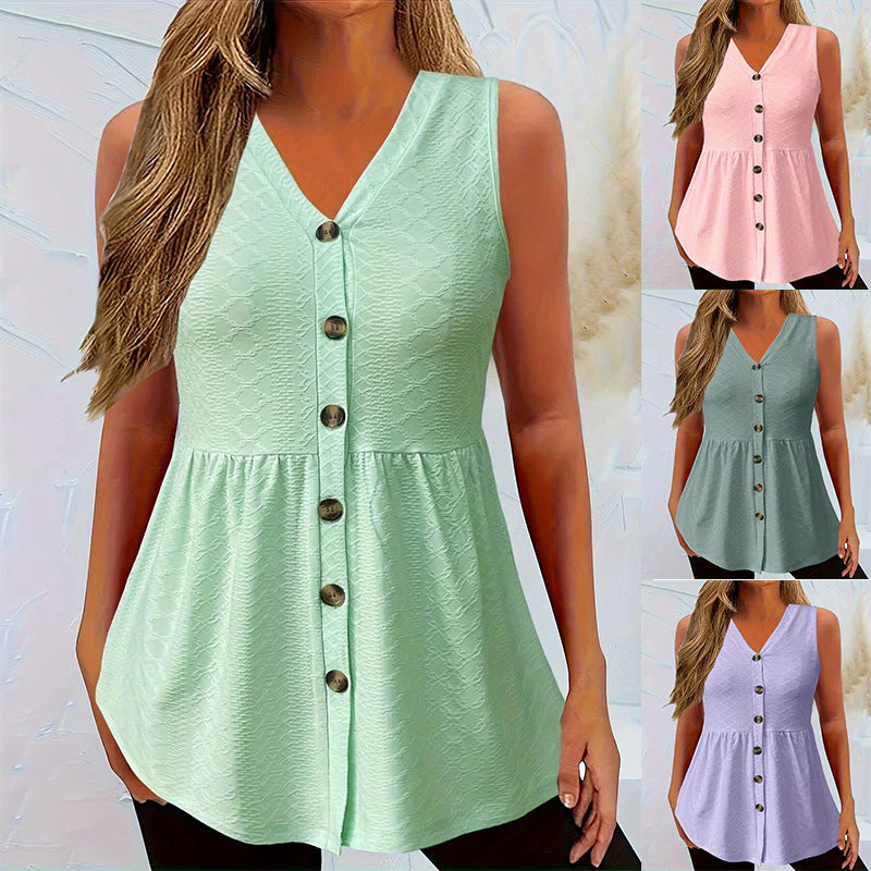 Rocío® | Women'S Sleeveless Blouse Dress With Curved Hem And Button Details - Image 2