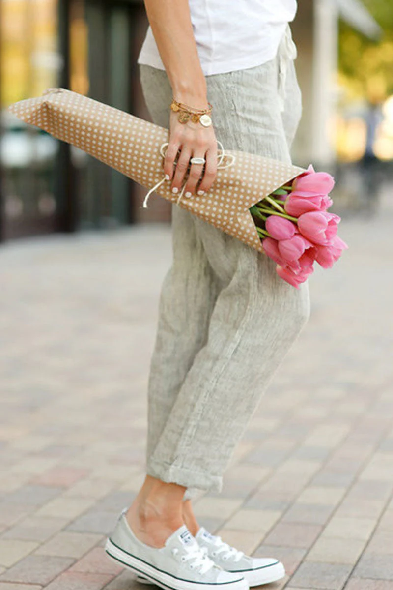 Romina | Fashionable casual solid loose mid waist straight pants - Image 7